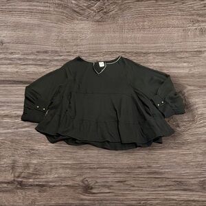 Akemi + Kin Anthropologie Black Layered Blouse Sheer Long Sleeve Small NWT